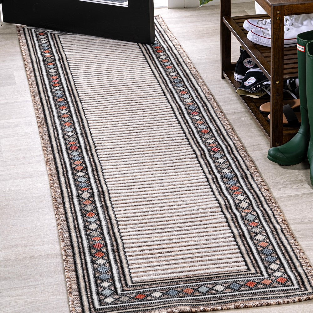 Well High-Low Modern Diamond Border Indoor/Outdoor Area Rug