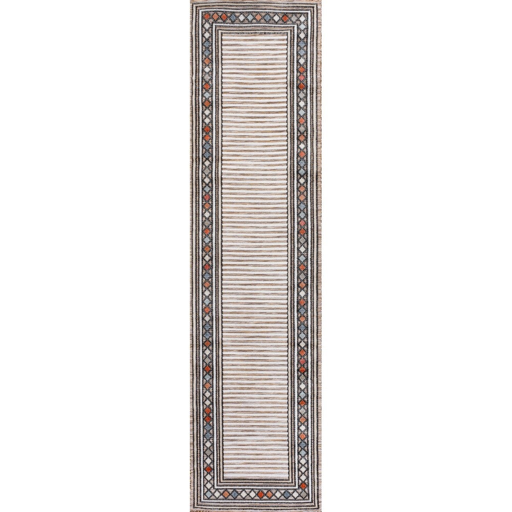 Well High-Low Modern Diamond Border Indoor/Outdoor Area Rug