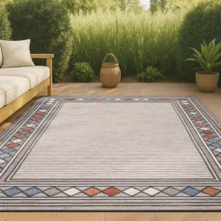 Well High-Low Modern Diamond Border Indoor/Outdoor Area Rug