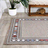 Well High-Low Modern Diamond Border Indoor/Outdoor Area Rug
