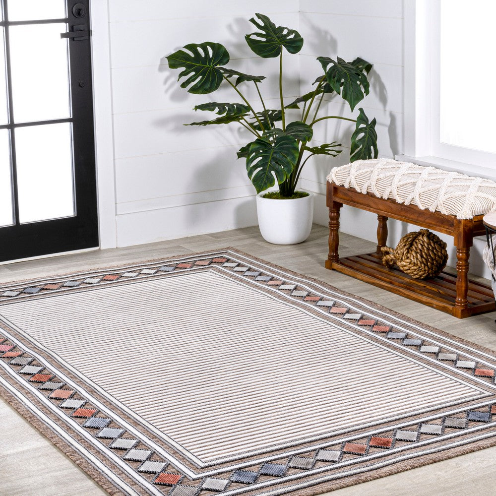 Well High-Low Modern Diamond Border Indoor/Outdoor Area Rug