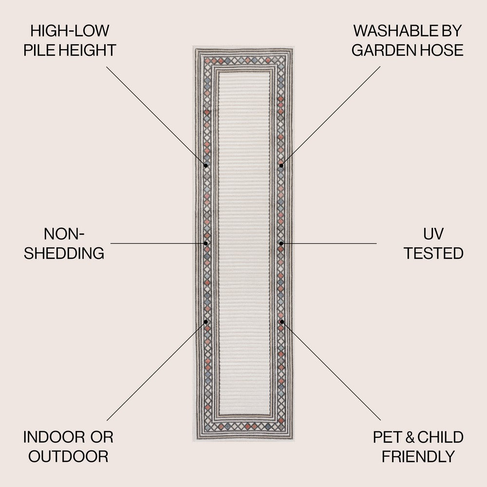 Well High-Low Modern Diamond Border Indoor/Outdoor Area Rug