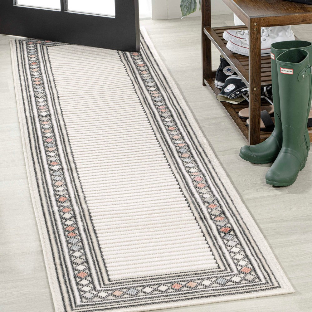 Well High-Low Modern Diamond Border Indoor/Outdoor Area Rug
