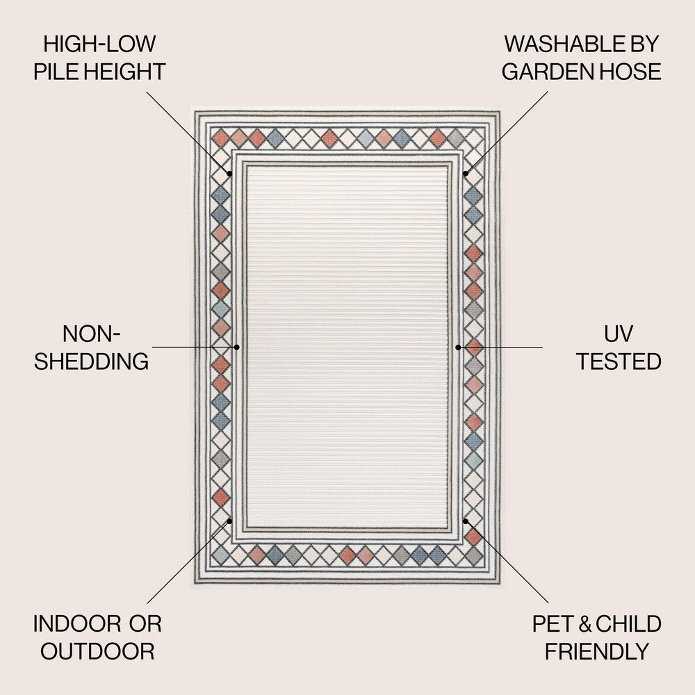 Well High-Low Modern Diamond Border Indoor/Outdoor Area Rug