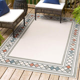 Well High-Low Modern Diamond Border Indoor/Outdoor Area Rug
