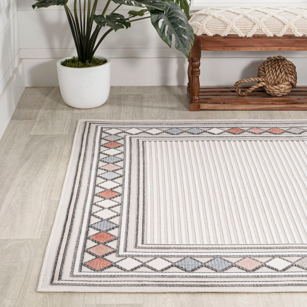 Well High-Low Modern Diamond Border Indoor/Outdoor Area Rug