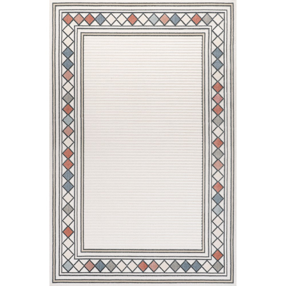 Well High-Low Modern Diamond Border Indoor/Outdoor Area Rug