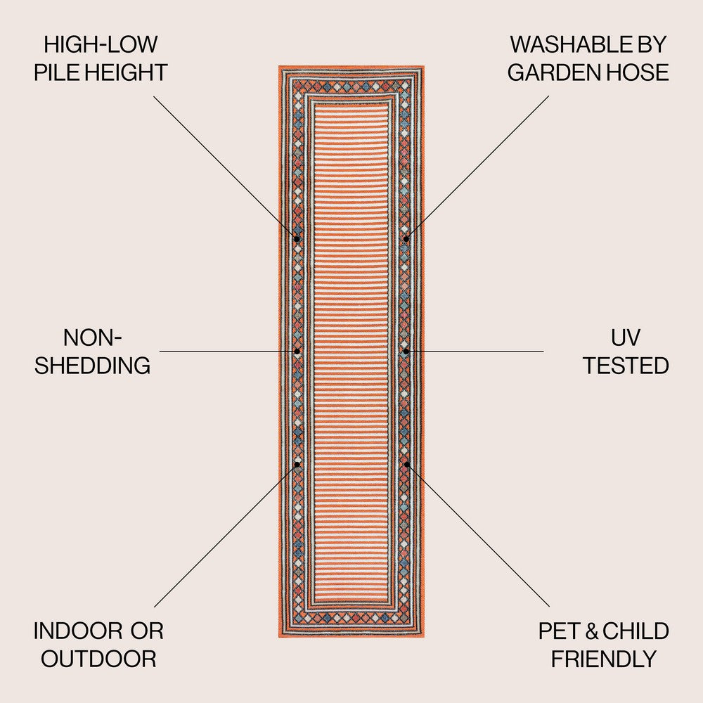 Well High-Low Modern Diamond Border Indoor/Outdoor Area Rug