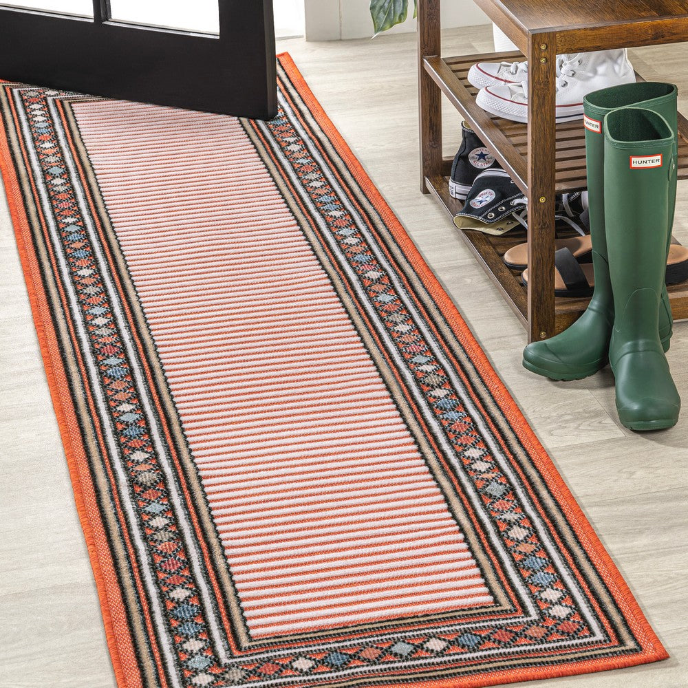 Well High-Low Modern Diamond Border Indoor/Outdoor Area Rug