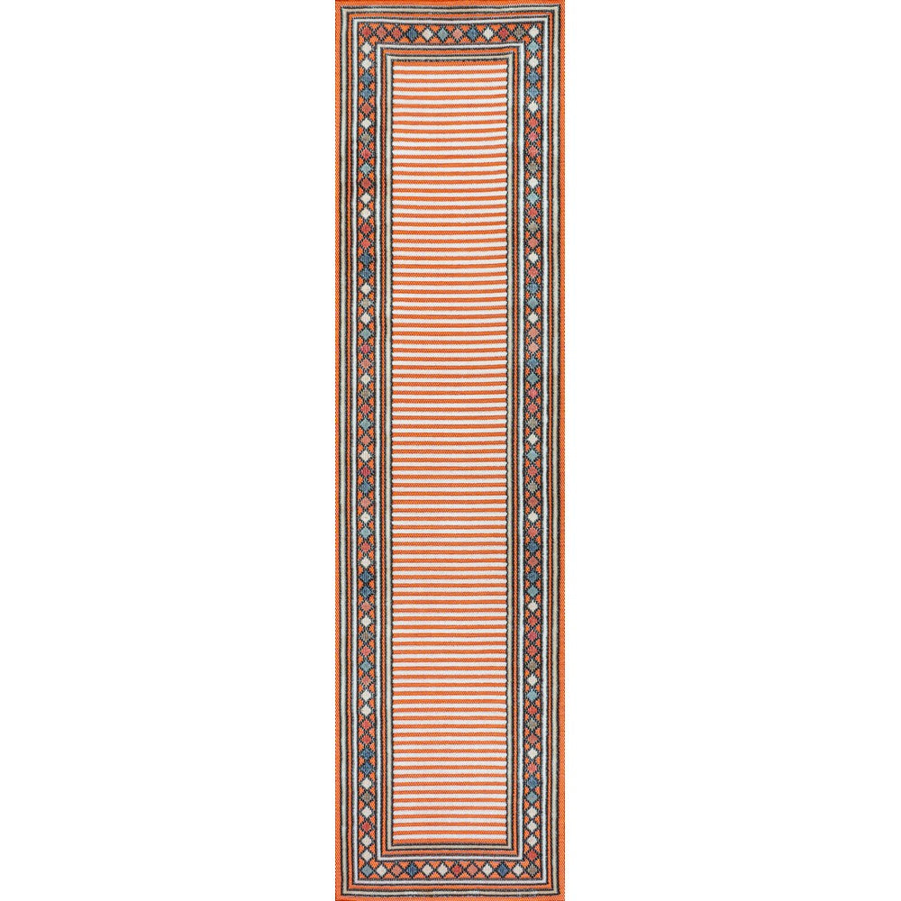 Well High-Low Modern Diamond Border Indoor/Outdoor Area Rug
