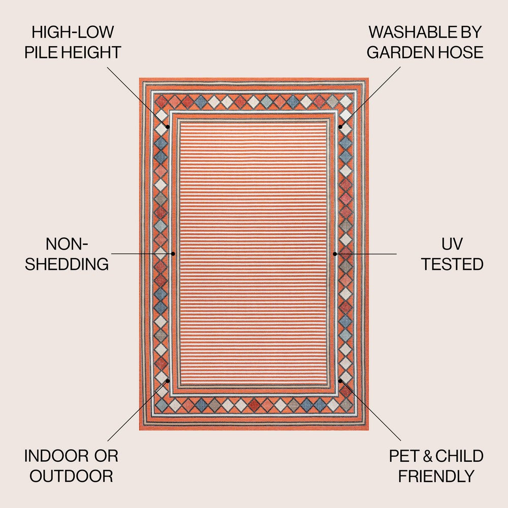 Well High-Low Modern Diamond Border Indoor/Outdoor Area Rug