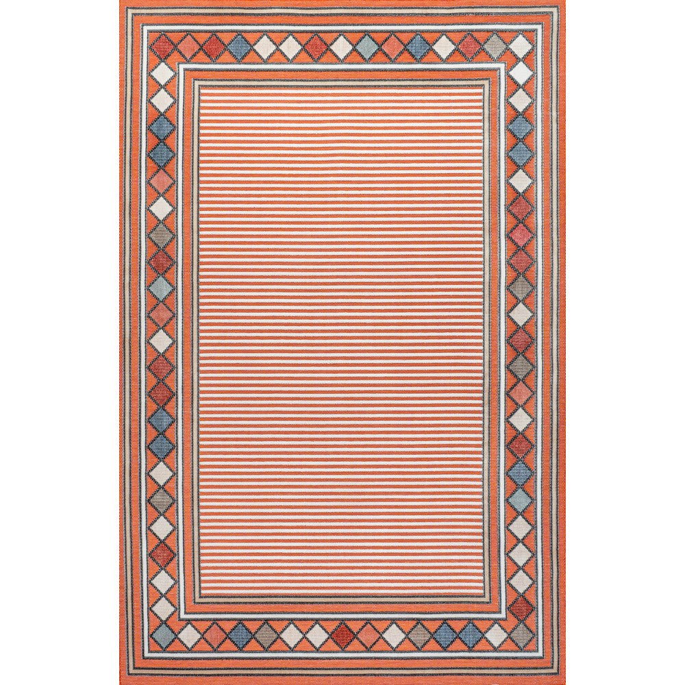 Well High-Low Modern Diamond Border Indoor/Outdoor Area Rug
