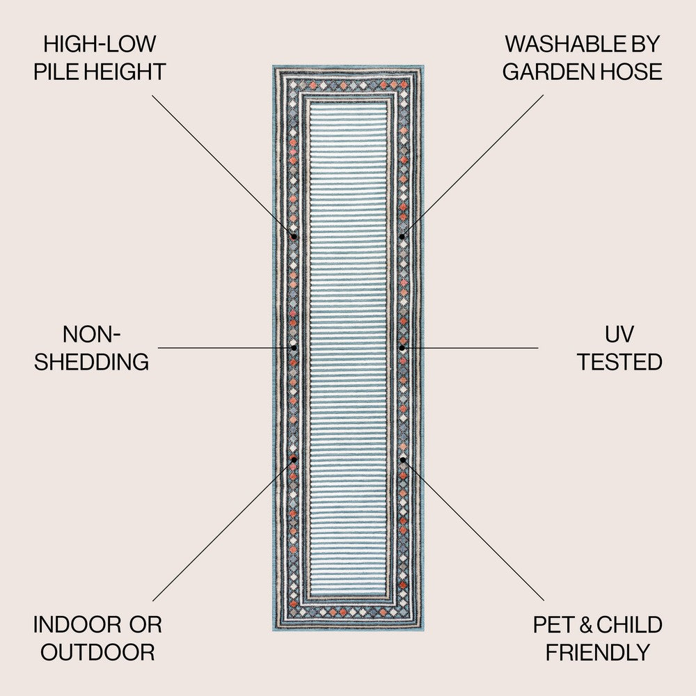 Well High-Low Modern Diamond Border Indoor/Outdoor Area Rug