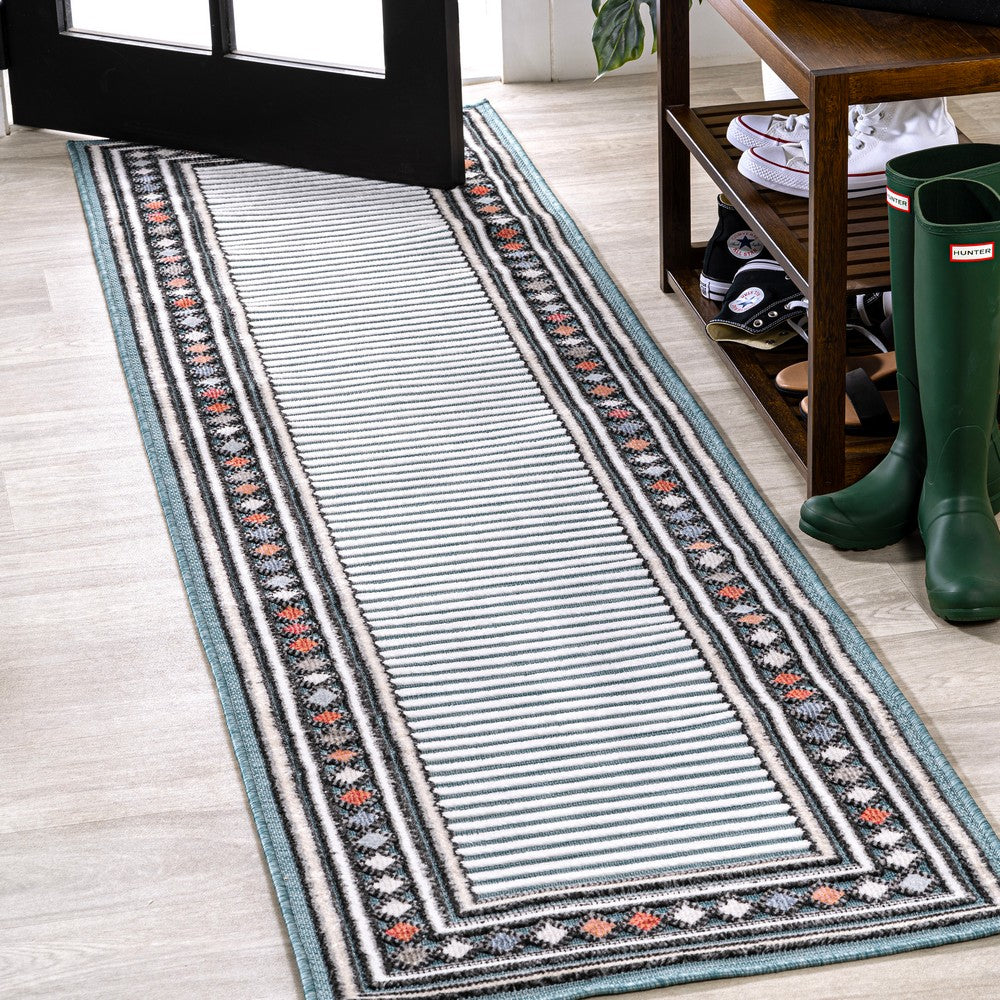 Well High-Low Modern Diamond Border Indoor/Outdoor Area Rug