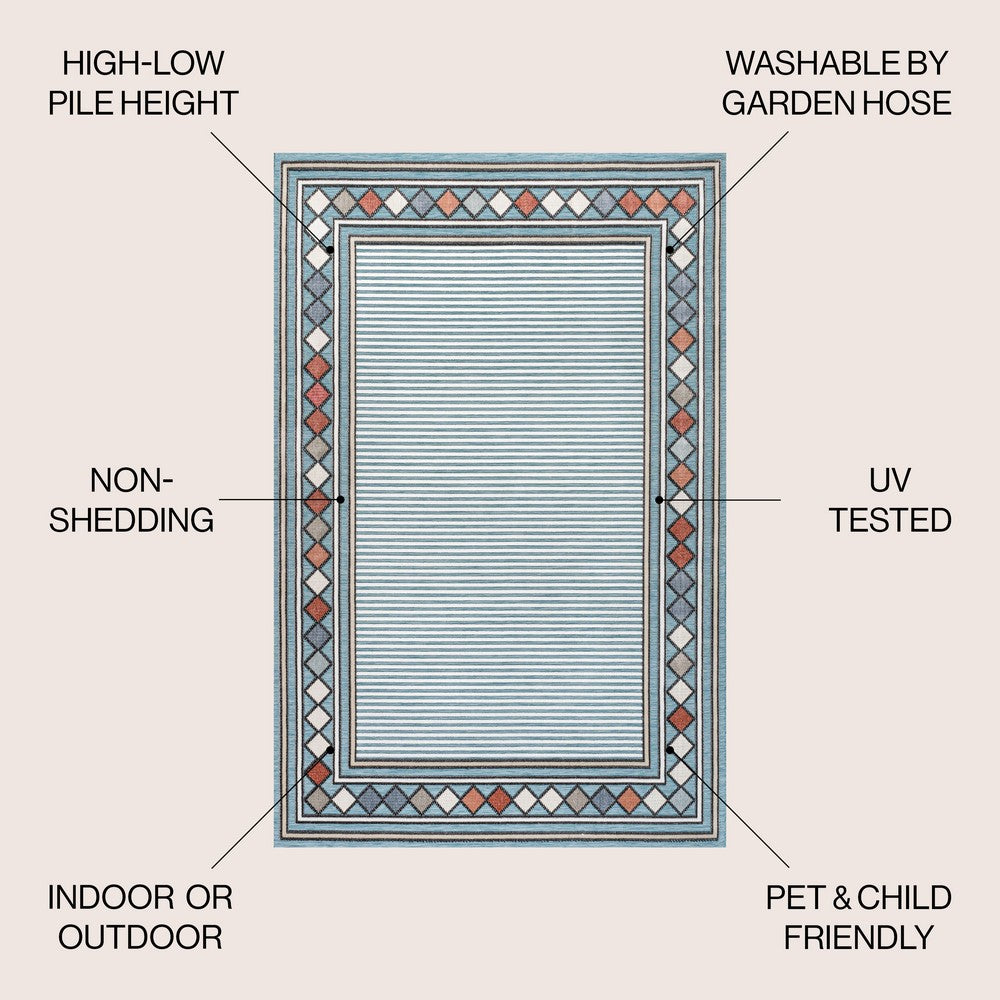 Well High-Low Modern Diamond Border Indoor/Outdoor Area Rug