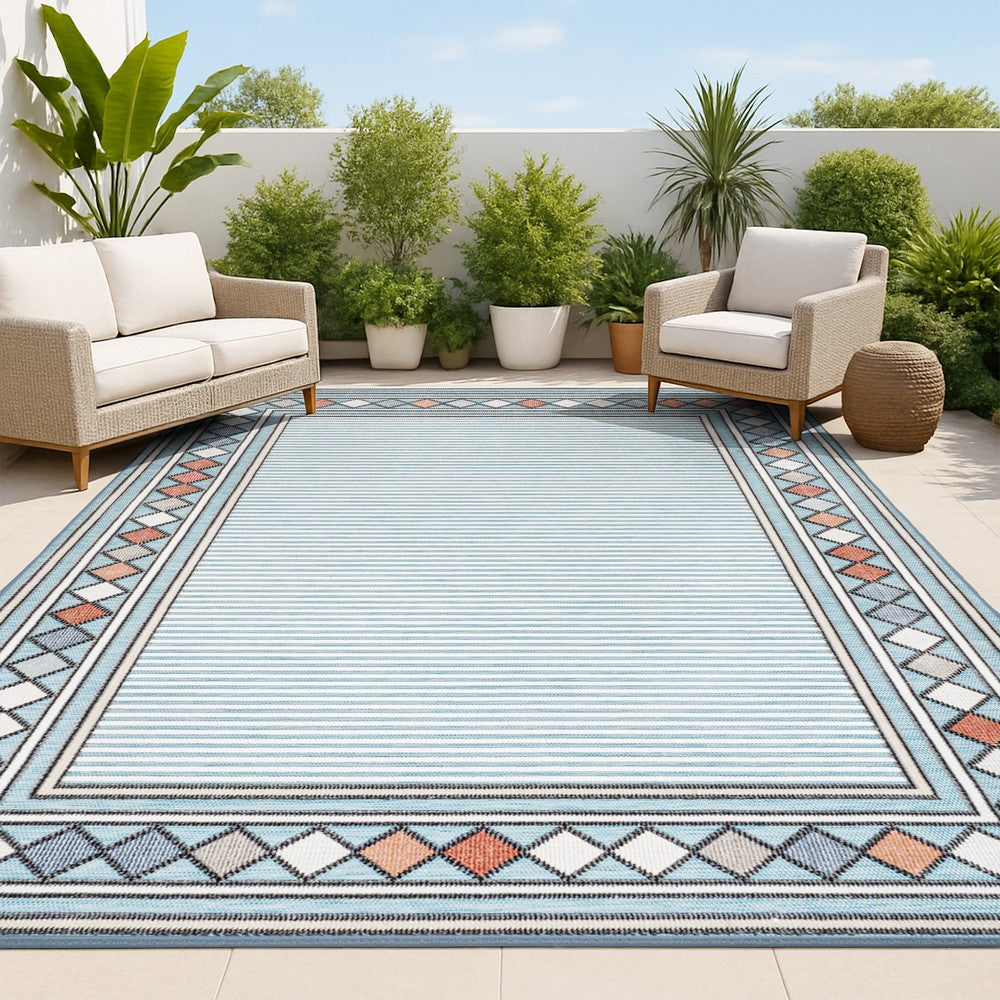 Well High-Low Modern Diamond Border Indoor/Outdoor Area Rug