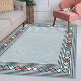 Well High-Low Modern Diamond Border Indoor/Outdoor Area Rug