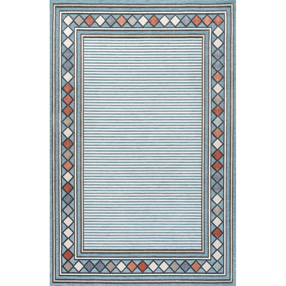 Well High-Low Modern Diamond Border Indoor/Outdoor Area Rug