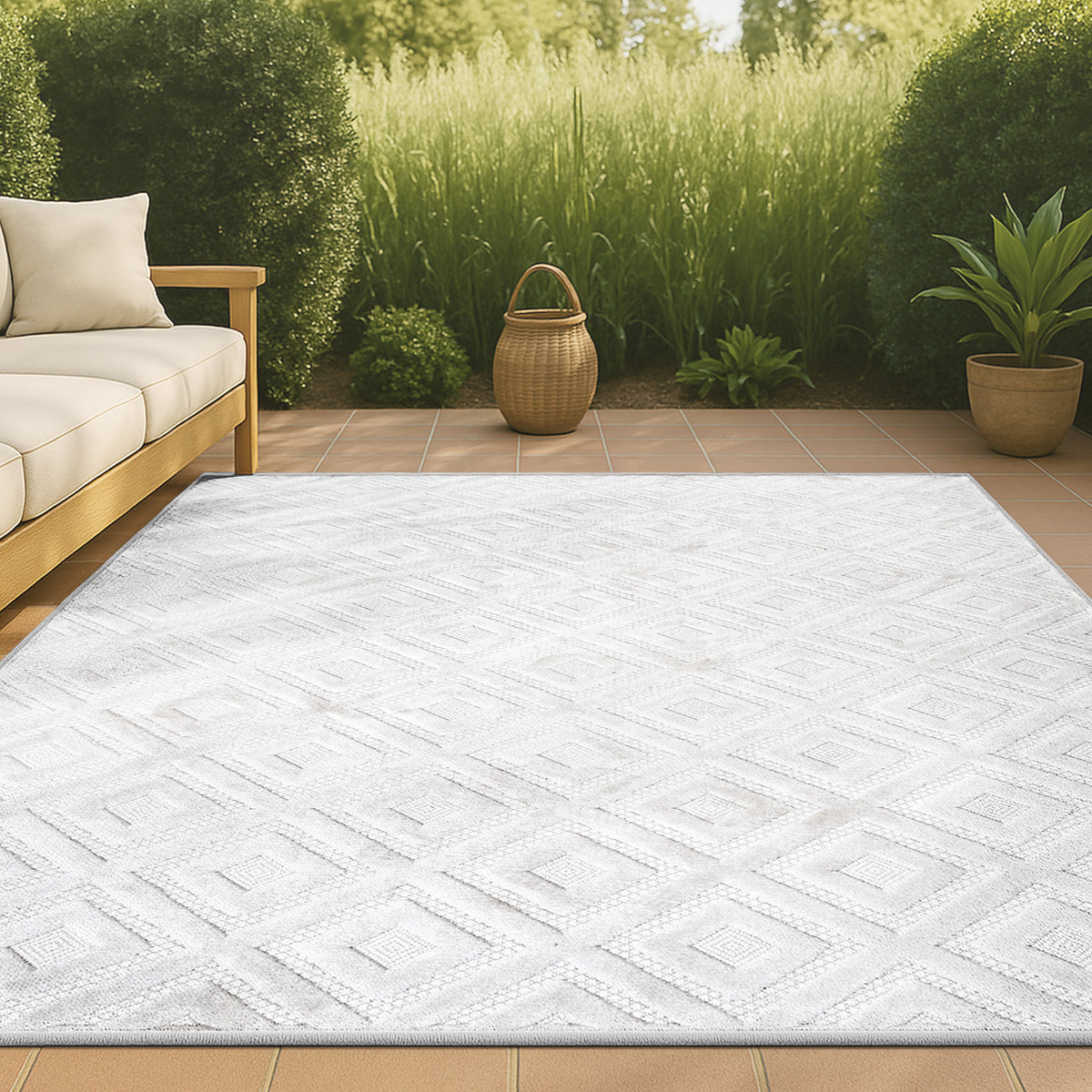 Zachariah neutral Diamond Trellis Indoor/outdoor Area Rug
