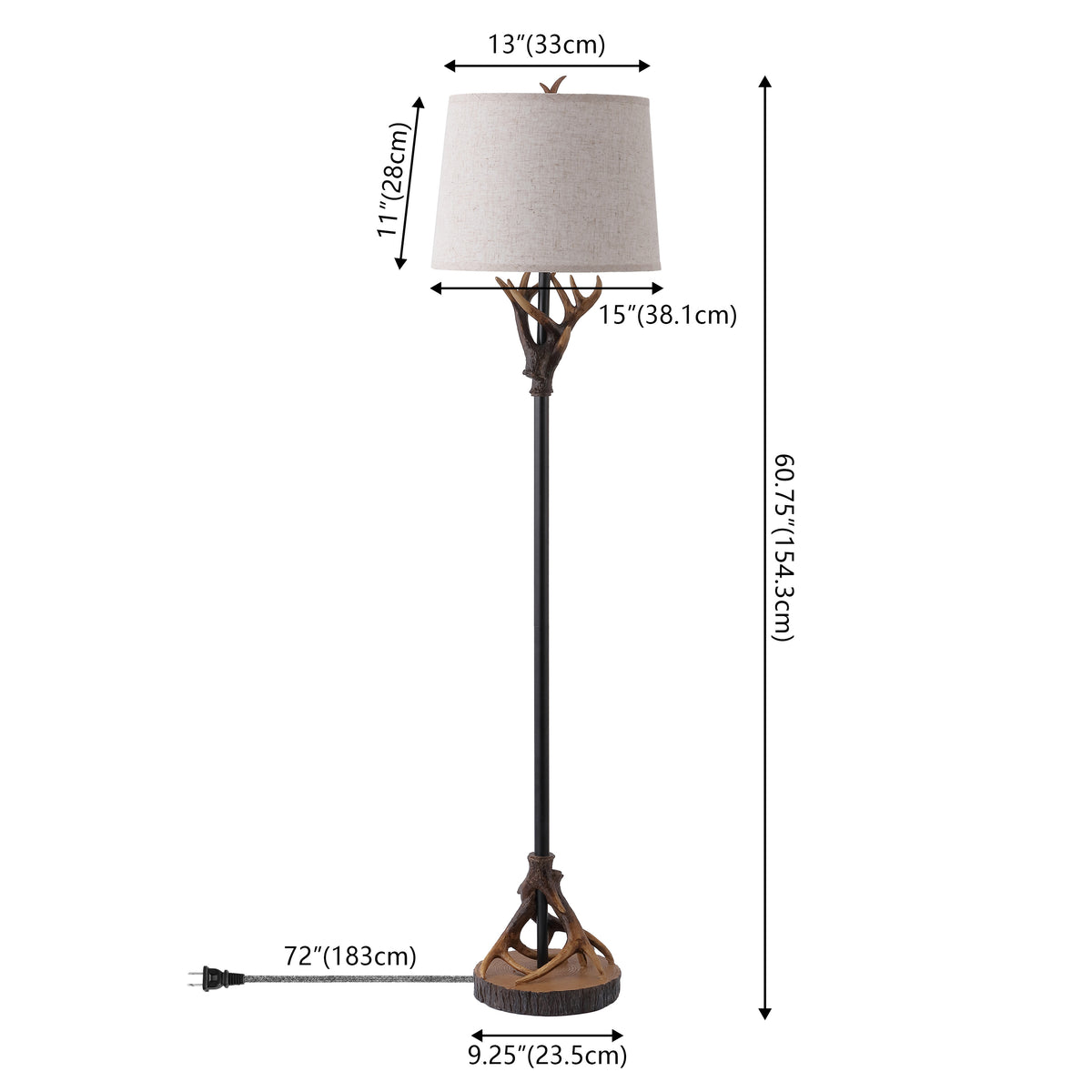 Highland 61 in. Rustic Lodge Faux Antler Resin/Metal LED Floor Lamp