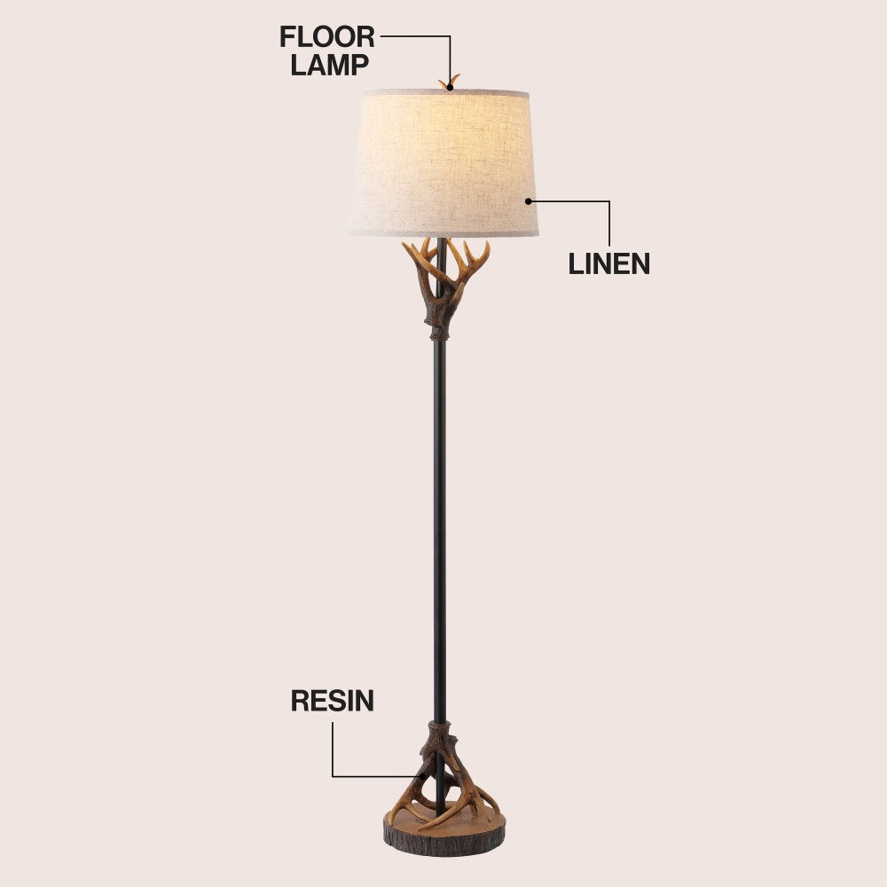 Highland 61 in. Rustic Lodge Faux Antler Resin/Metal LED Floor Lamp