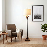 Highland 61 in. Rustic Lodge Faux Antler Resin/Metal LED Floor Lamp
