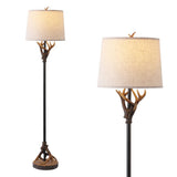 Highland 61 in. Rustic Lodge Faux Antler Resin/Metal LED Floor Lamp