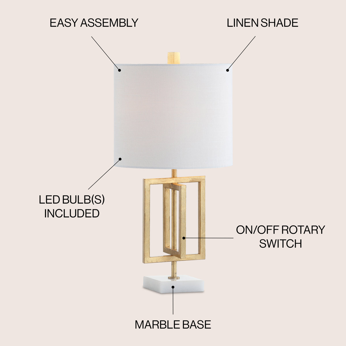 Budgie 20.25" Metal/Marble LED Table Lamp