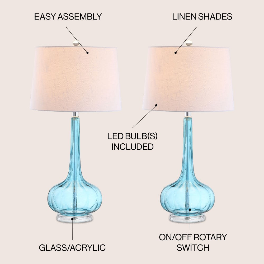 Sophia 28.5" Glass Teardrop LED Table Lamp, Set of 2