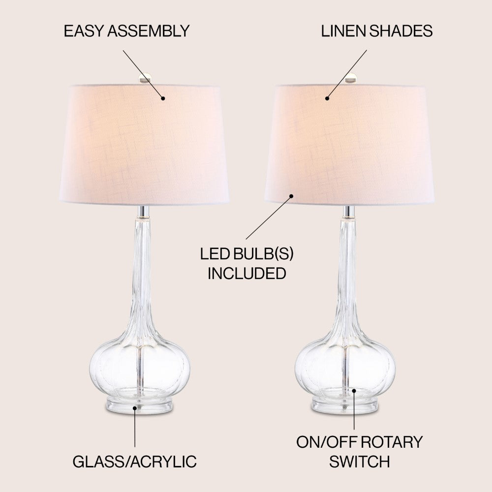 Sophia 28.5" Glass Teardrop LED Table Lamp, Set of 2