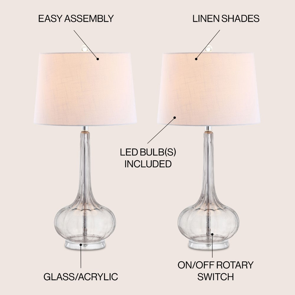 Sophia 28.5" Glass Teardrop LED Table Lamp, Set of 2