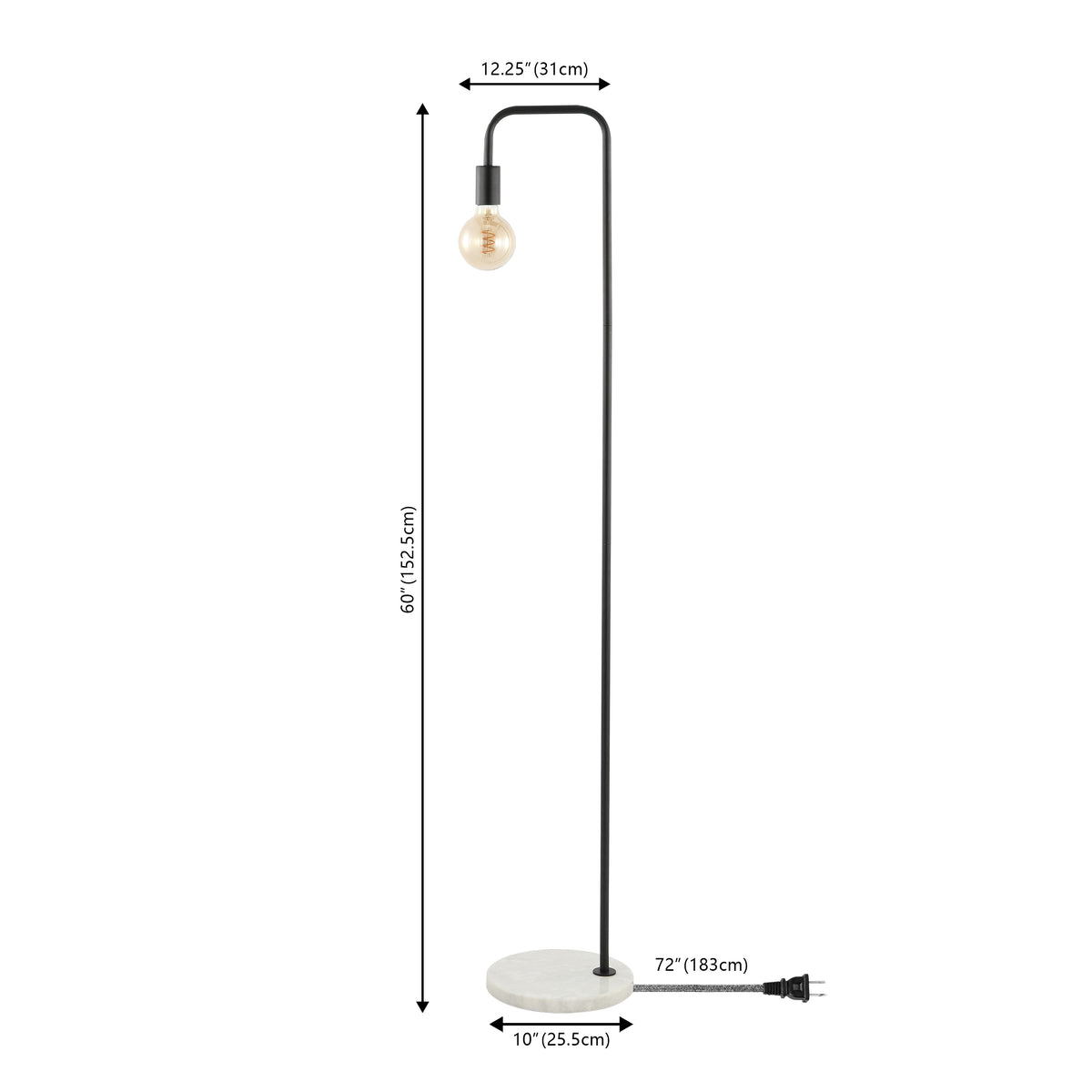 Darwin 60" Minimalist Edison Metal/Marble Floor Lamp