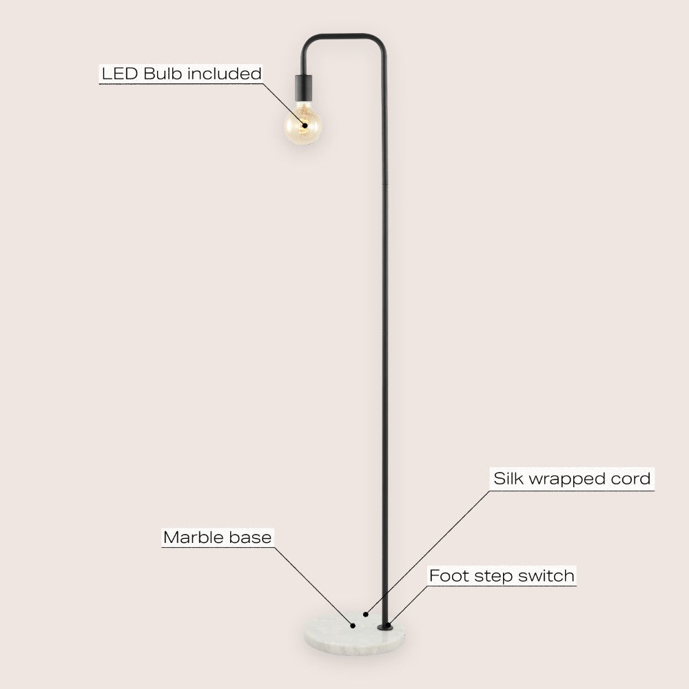 Darwin 60" Minimalist Edison Metal/Marble Floor Lamp