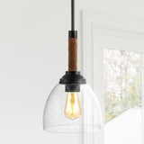 Hitchcock 7.63" Adjustable Rope-Wrap Modern Rustic Iron/Glass LED Pendant