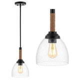Hitchcock 7.63" Adjustable Rope-Wrap Modern Rustic Iron/Glass LED Pendant