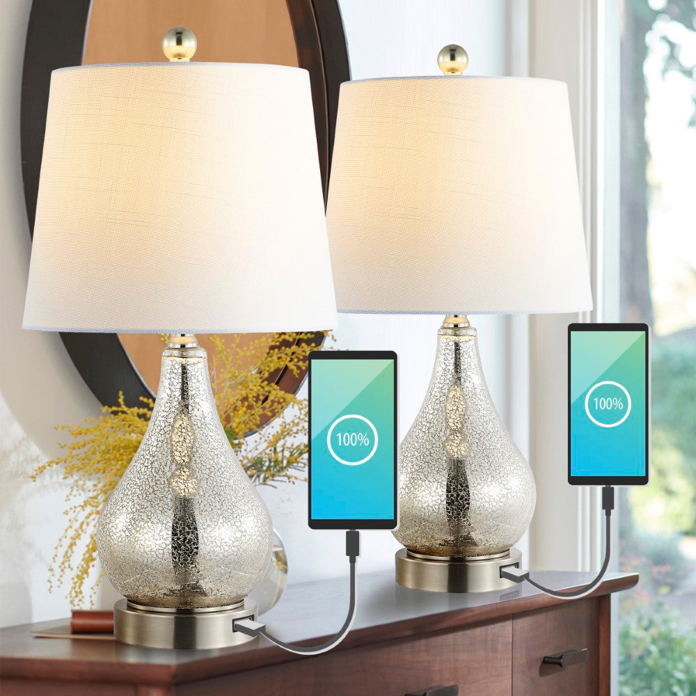 Orrstown 21" Farmhouse Industrial Iron/Glass LED Table Lamp with USB Charging Port Set 2