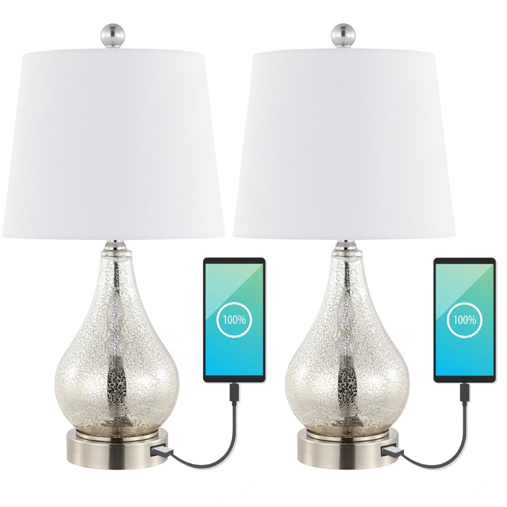 Orrstown 21" Farmhouse Industrial Iron/Glass LED Table Lamp with USB Charging Port Set 2