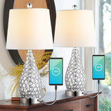 Bentz 22.25" Midcentury Modern Iron LED Table Lamp with USB Charging Port Set 2