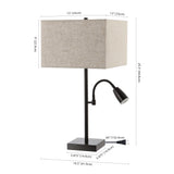 Vonn 25.5" Farmhouse Industrial Iron LED Table Lamp with USB Charging Port and Adjustable Reading Light Set 2