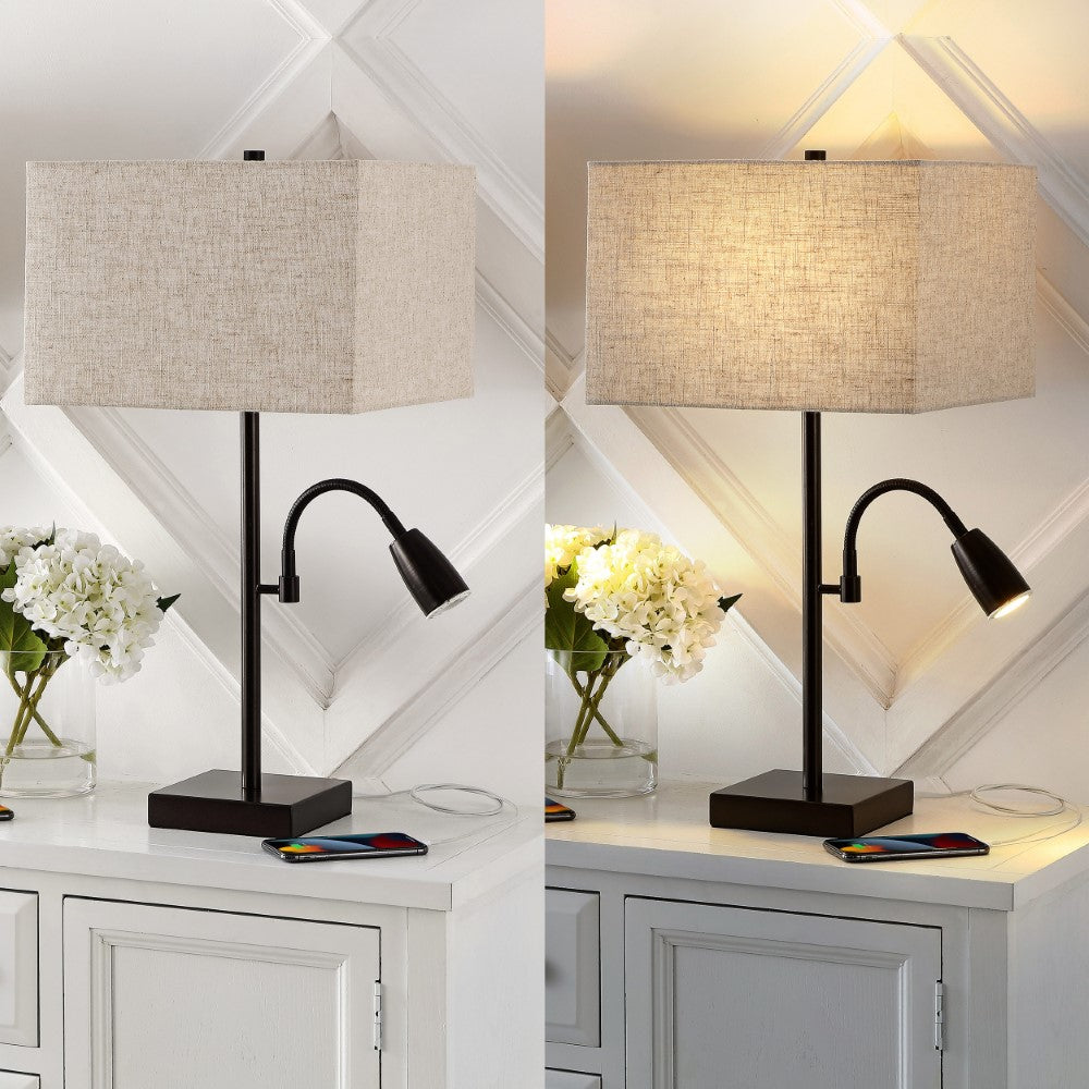 Vonn 25.5" Farmhouse Industrial Iron LED Table Lamp with USB Charging Port and Adjustable Reading Light Set 2