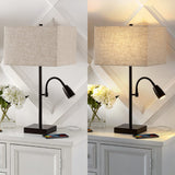 Vonn 25.5" Farmhouse Industrial Iron LED Table Lamp with USB Charging Port and Adjustable Reading Light Set 2