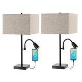Vonn 25.5" Farmhouse Industrial Iron LED Table Lamp with USB Charging Port and Adjustable Reading Light Set 2