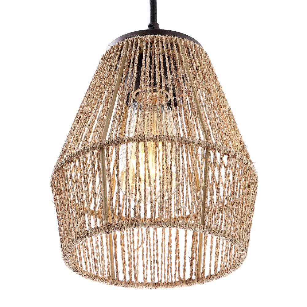 Jeff Island 30" Seagrass/Metal Bohemian Coastal LED Pendant