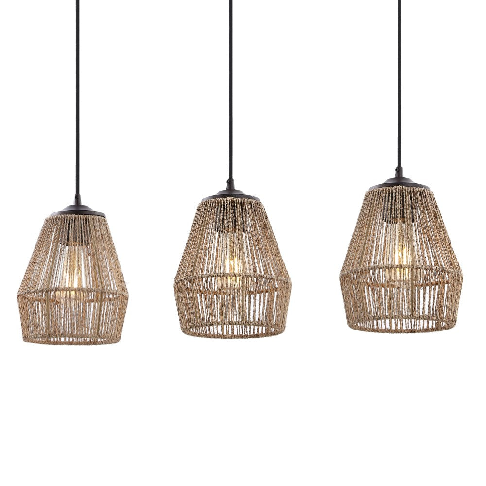 Jeff Island 30" Seagrass/Metal Bohemian Coastal LED Pendant