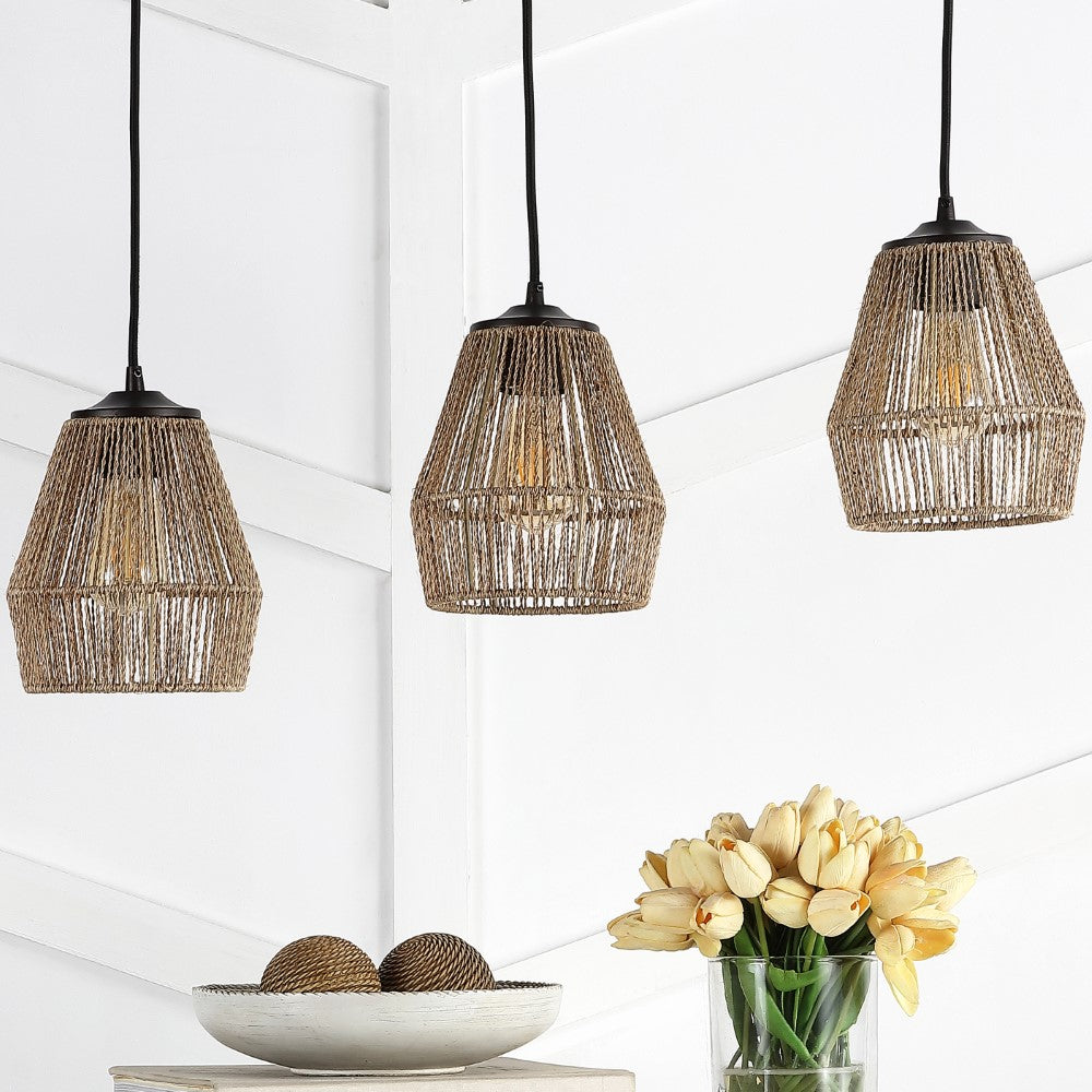 Jeff Island 30" Seagrass/Metal Bohemian Coastal LED Pendant