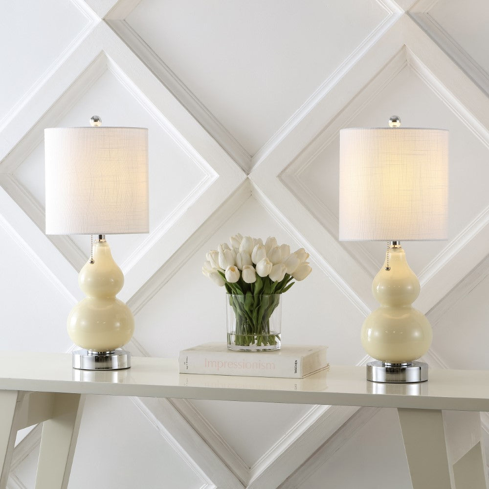 Bonnie 22" Classic Vintage Glass LED Table Lamp with USB Charging Port Set 2