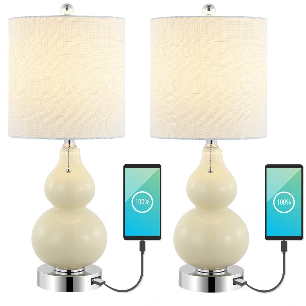 Bonnie 22" Classic Vintage Glass LED Table Lamp with USB Charging Port Set 2