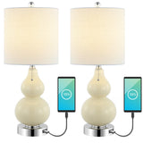 Bonnie 22" Classic Vintage Glass LED Table Lamp with USB Charging Port Set 2