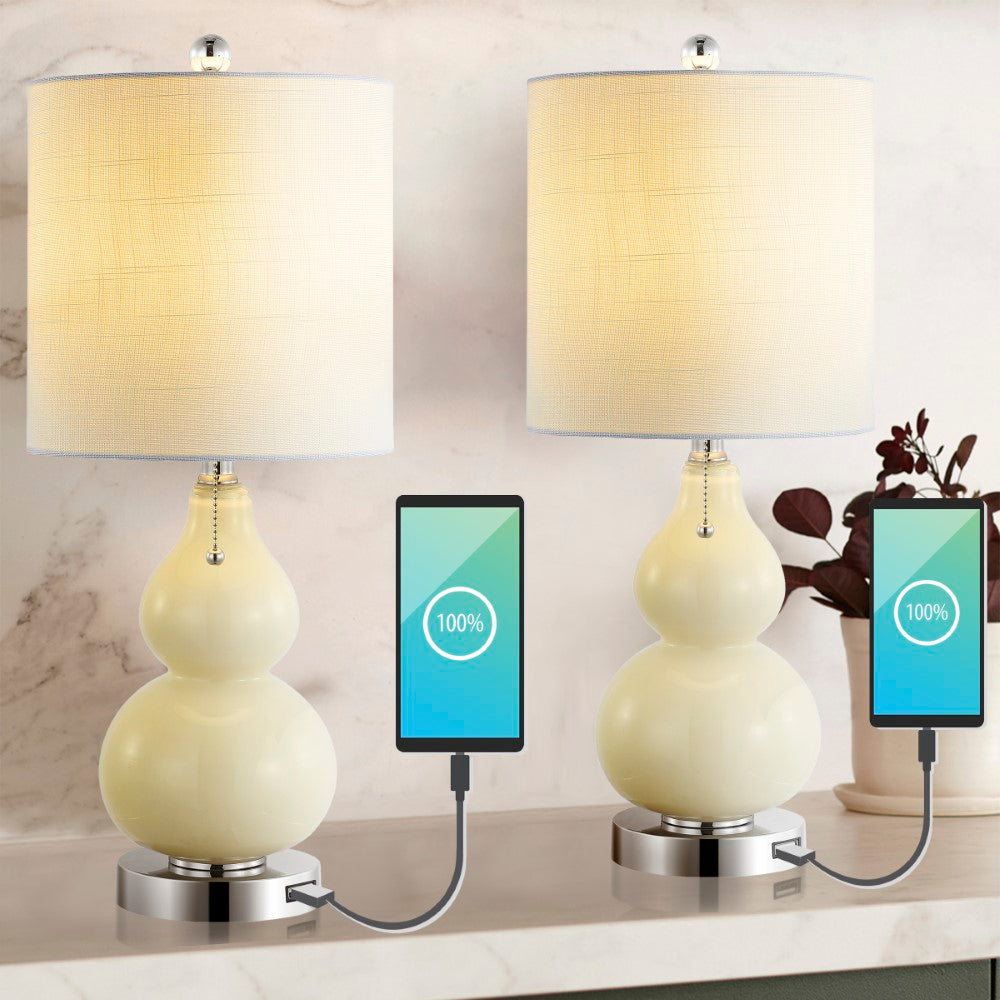 Bonnie 22" Classic Vintage Glass LED Table Lamp with USB Charging Port Set 2