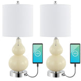 Bonnie 22" Classic Vintage Glass LED Table Lamp with USB Charging Port Set 2